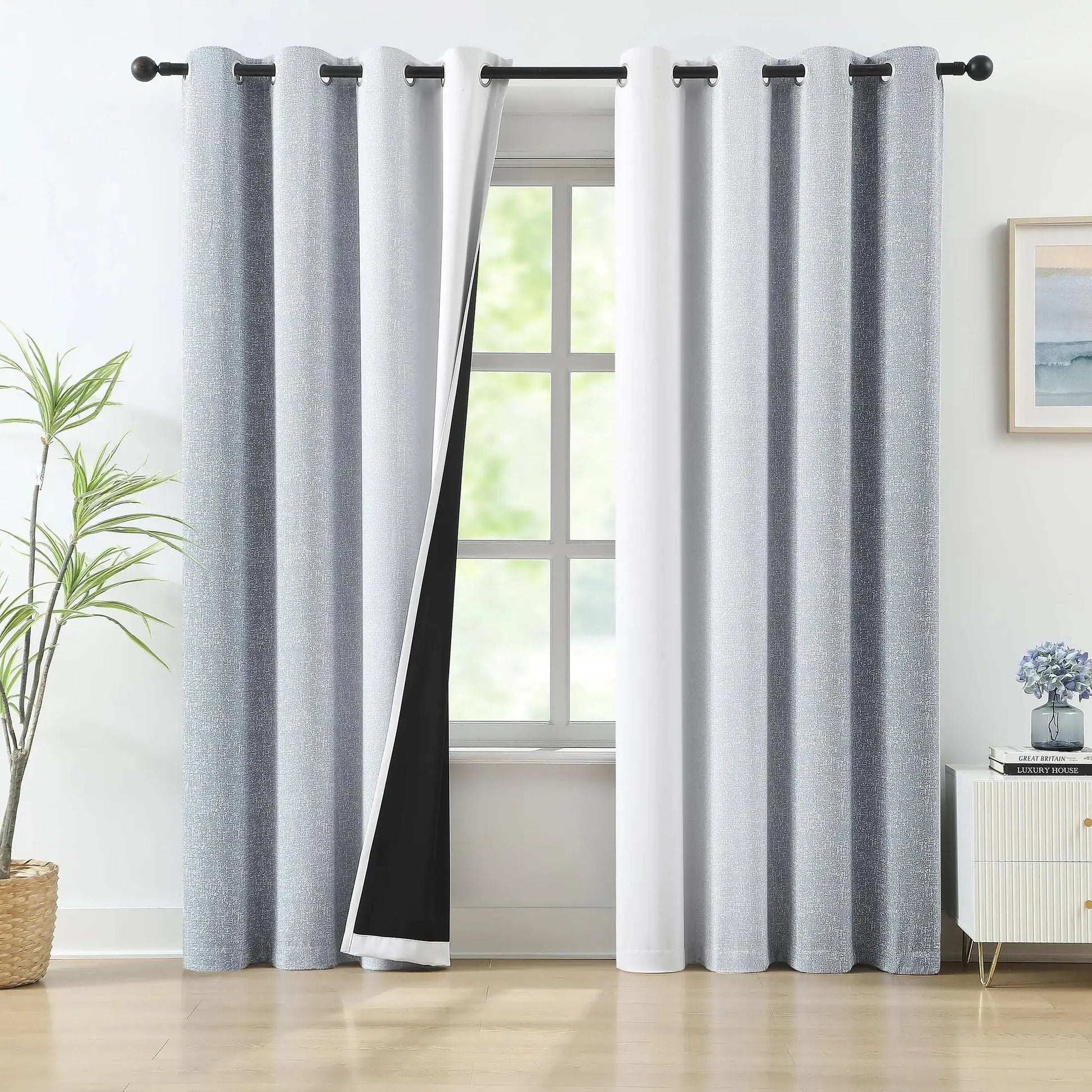 Grey Ombre Blackout Curtains 84 Inch Length Gradient Room Darkening Curtain Drapes for Living Room Bedroom Thermal Insulated Energy Saving Grommet 2 Window Panels Pure White to Grey 52" W Kia Day Design