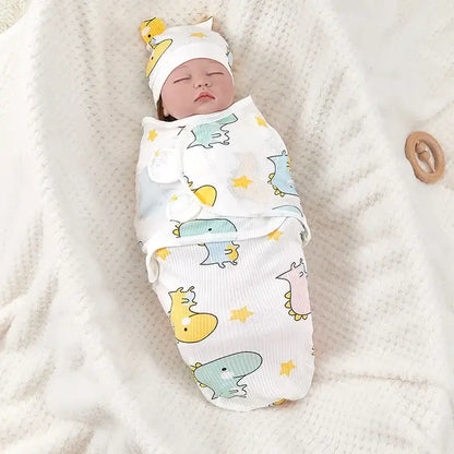 Cotton Baby Swaddle Blanket With Hat Dinosaur 0-3 0-3 Months