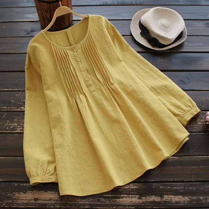 Vintage Style Solid Cotton Linen Top - Kia Day Design