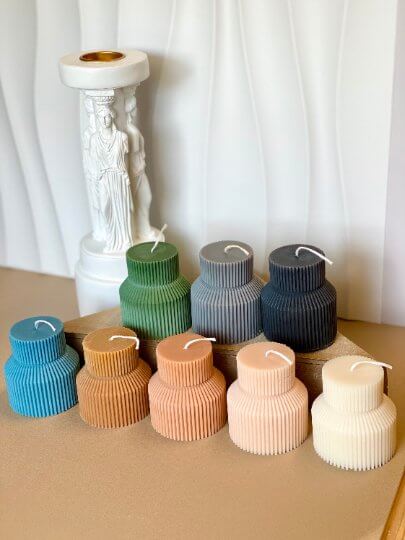 Ribbed Pedestal Handmade Candle - - candles