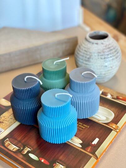 Ribbed Pedestal Handmade Candle - - candles