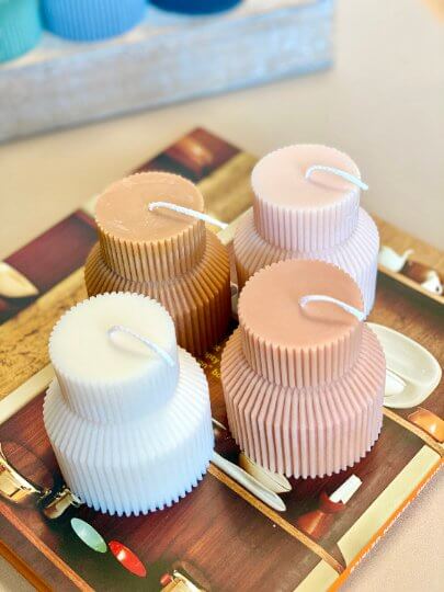 Ribbed Pedestal Handmade Candle - Nude - candles