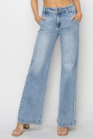 Risen Double Button Wide-Leg Western Jeans — High-Rise Trouser Style with Slash Front and Back Pockets - Sizes 9, 11, 13 and 15 remain - 15 - Womens bottoms & Dresses