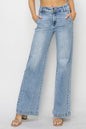 Risen Double Button Wide-Leg Western Jeans — High-Rise Trouser Style with Slash Front and Back Pockets - Sizes 9, 11, 13 and 15 remain - 15 - Womens bottoms & Dresses
