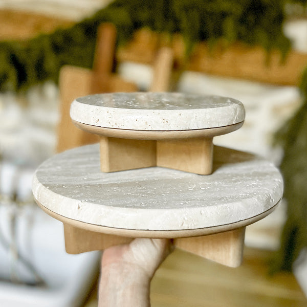 Stone Top Wood Round Decorative Risers, Set of Two - - Whats trending