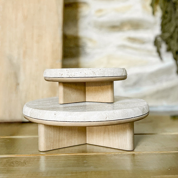Stone Top Wood Round Decorative Risers, Set of Two - - Whats trending