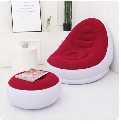 Thick Inflatable Lazy Chair with Footstool - - chair
