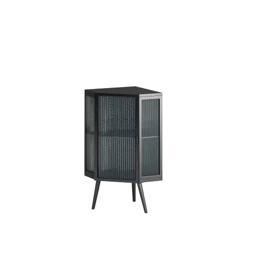 Floor Corner Cabinet with Tempered Glass Door and Storage Shelves - Kia Day Design
