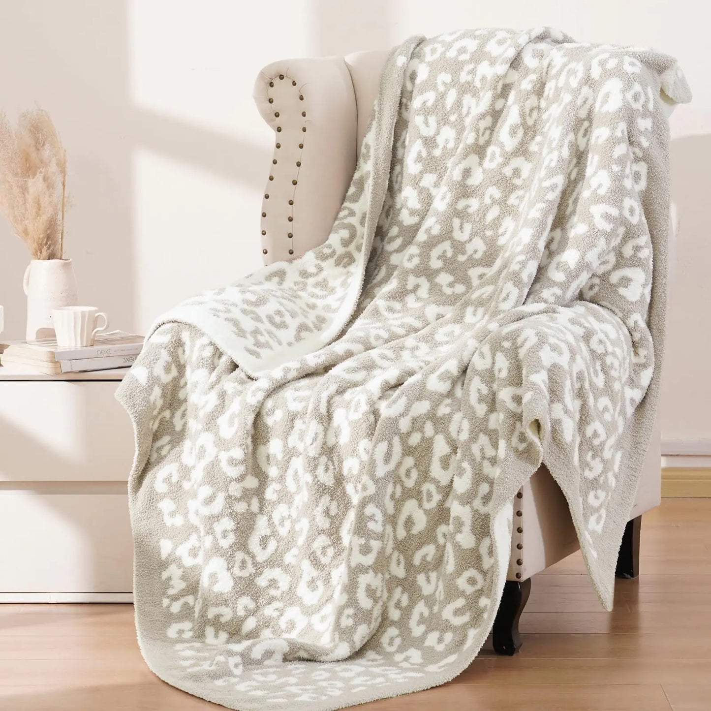PHF Chenille Leopard Twin Blanket Fleece Blanket - Oat Milk Twin(60x80) - blanket