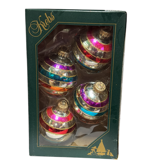 Krebs Glass Ornament 4 pack - Retro Silver With Stirpes - Default Title - Christmas >> Ornaments >> Glass
