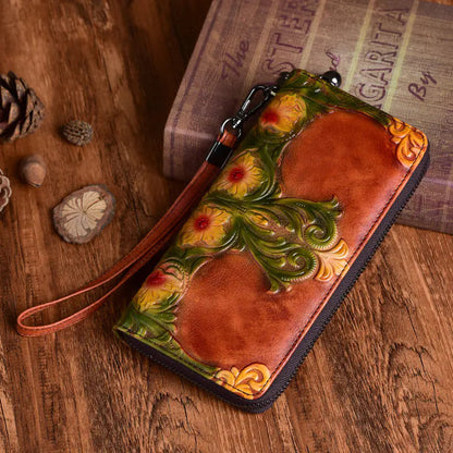 Women's Retro Embossed Cowhide Money Bag Kia Day Design