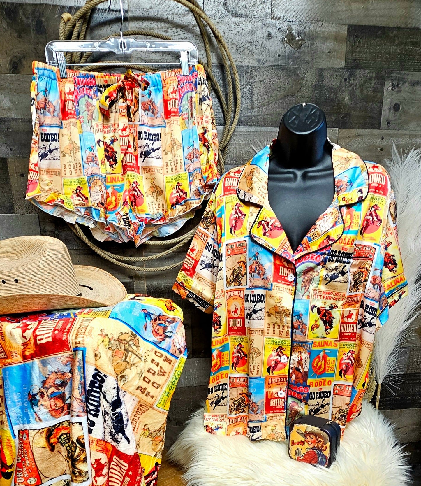 Baha Ranch Vintage Rodeo Poster Satin Pajama Set - - Pajama Sets