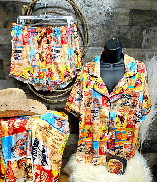 Baha Ranch Vintage Rodeo Poster Satin Pajama Set - - Pajama Sets