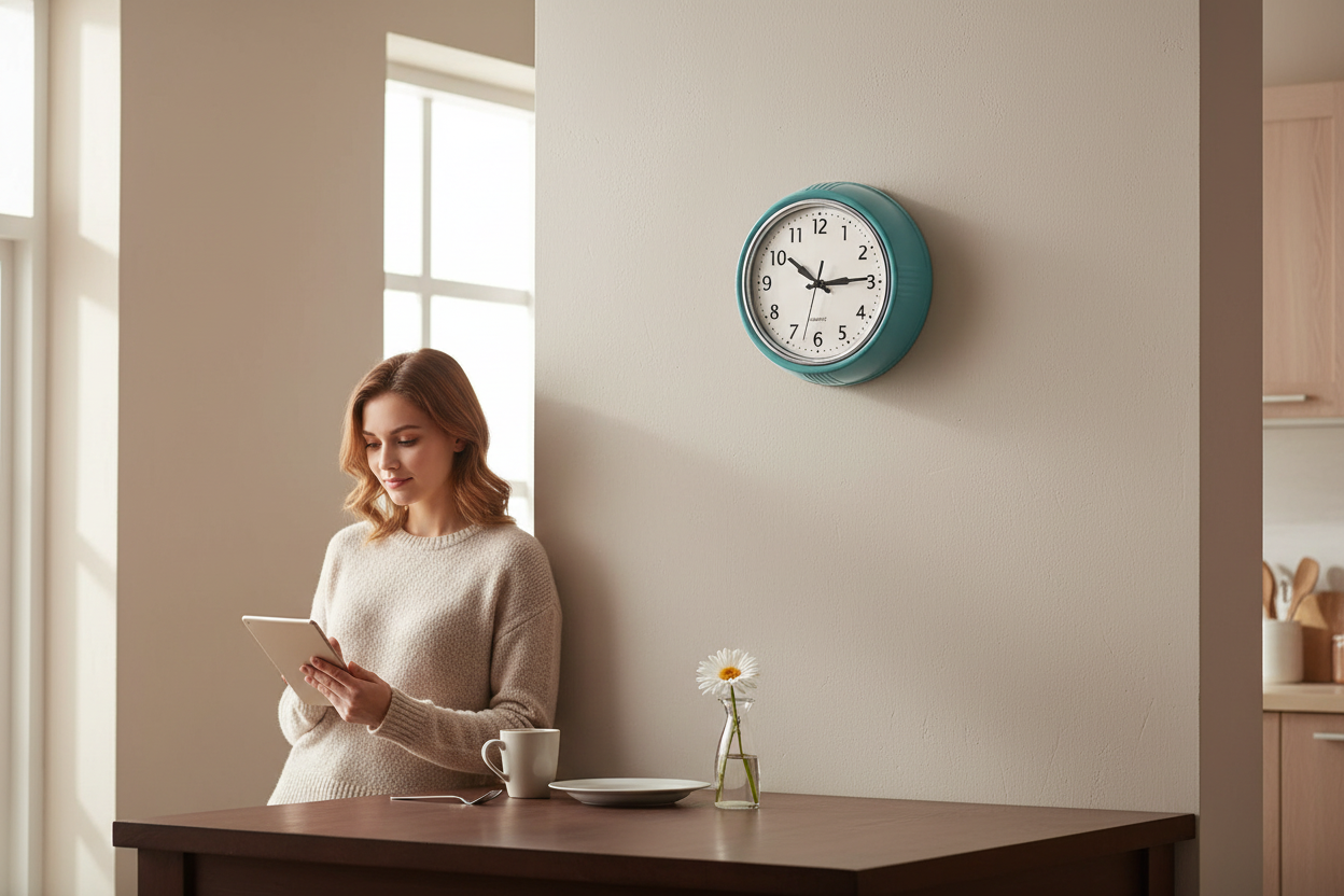 12 Inch Robin Egg Blue 50s Round Silent Non Ticking Battery Operated Quartz Clock - - wall clock