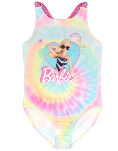 Barbie Swimsuit Girls Kids Doll Logo Tie Dye Swimming Costume 6-7 Years Pink