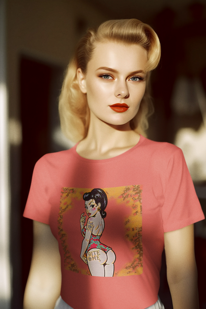 Bite Me Pin Up Slim Fit Graphic Tee - Solid Desert Pink - Slim Fit Graphic Tee