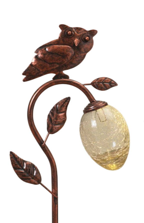 Solar-Powered Bronzed Animal Garden Stake - - Owl - Home & Living >> Garden