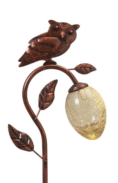 Solar-Powered Bronzed Animal Garden Stake - - Owl - Home & Living >> Garden