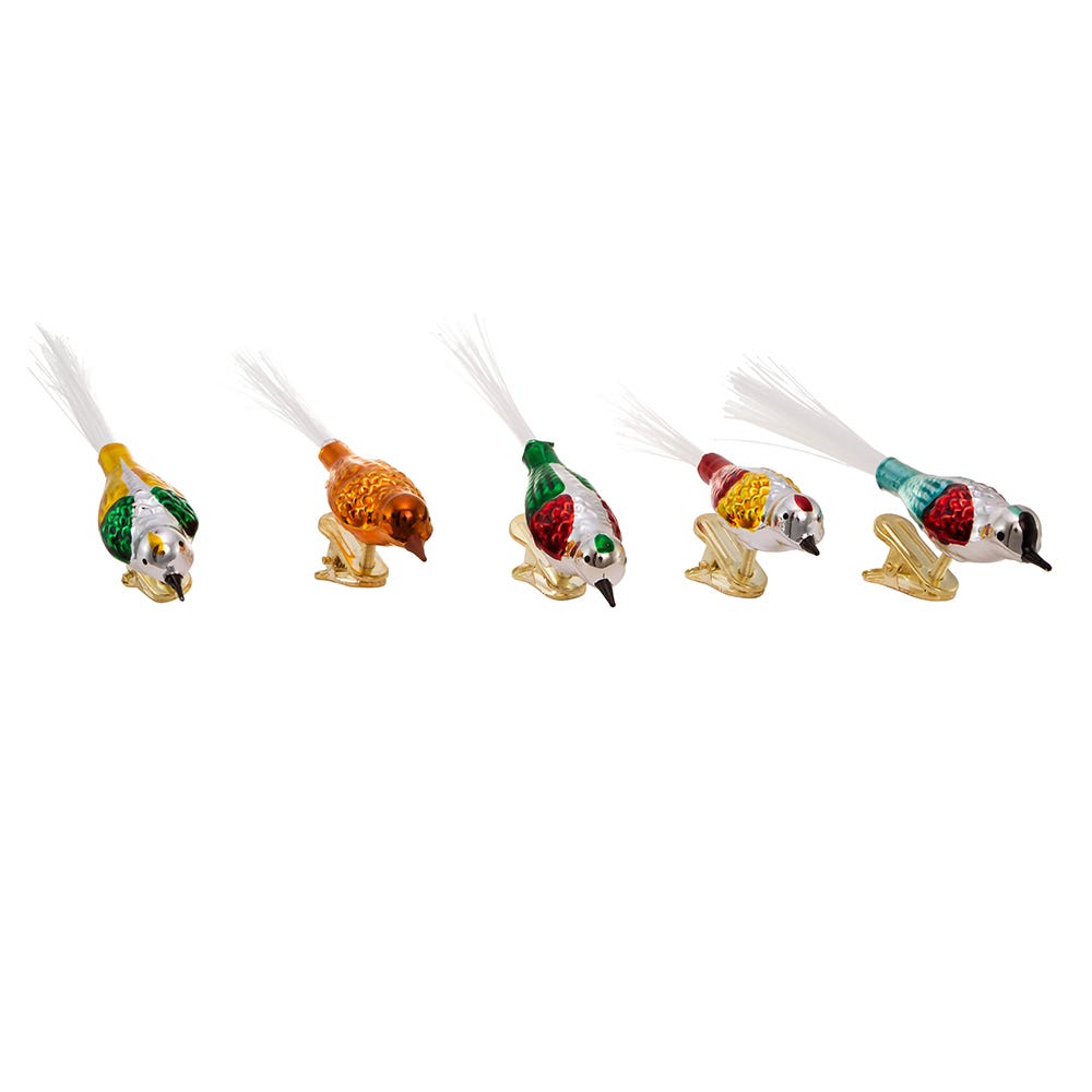 Colorful Glass Bird Clip-On Ornaments - 5 Piece Set - Default Title - Christmas >> Ornaments >> Birds