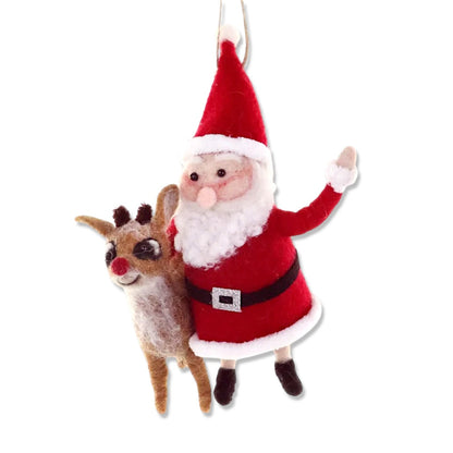 Santa & Rudolph Wool Felt Ornament - - Christmas