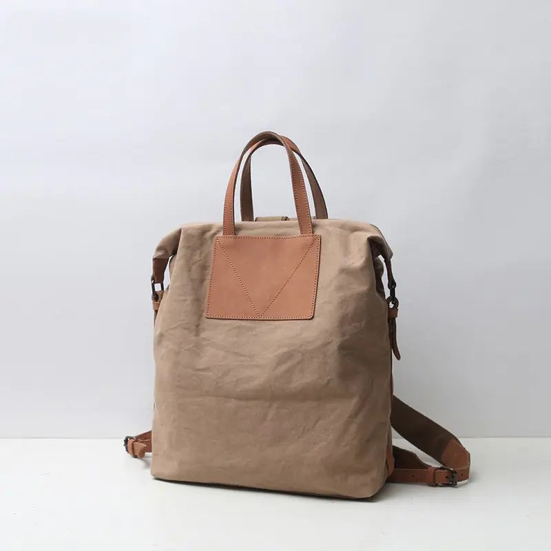 Women's Canvas and Leather Backpack Bag Kia Day Design