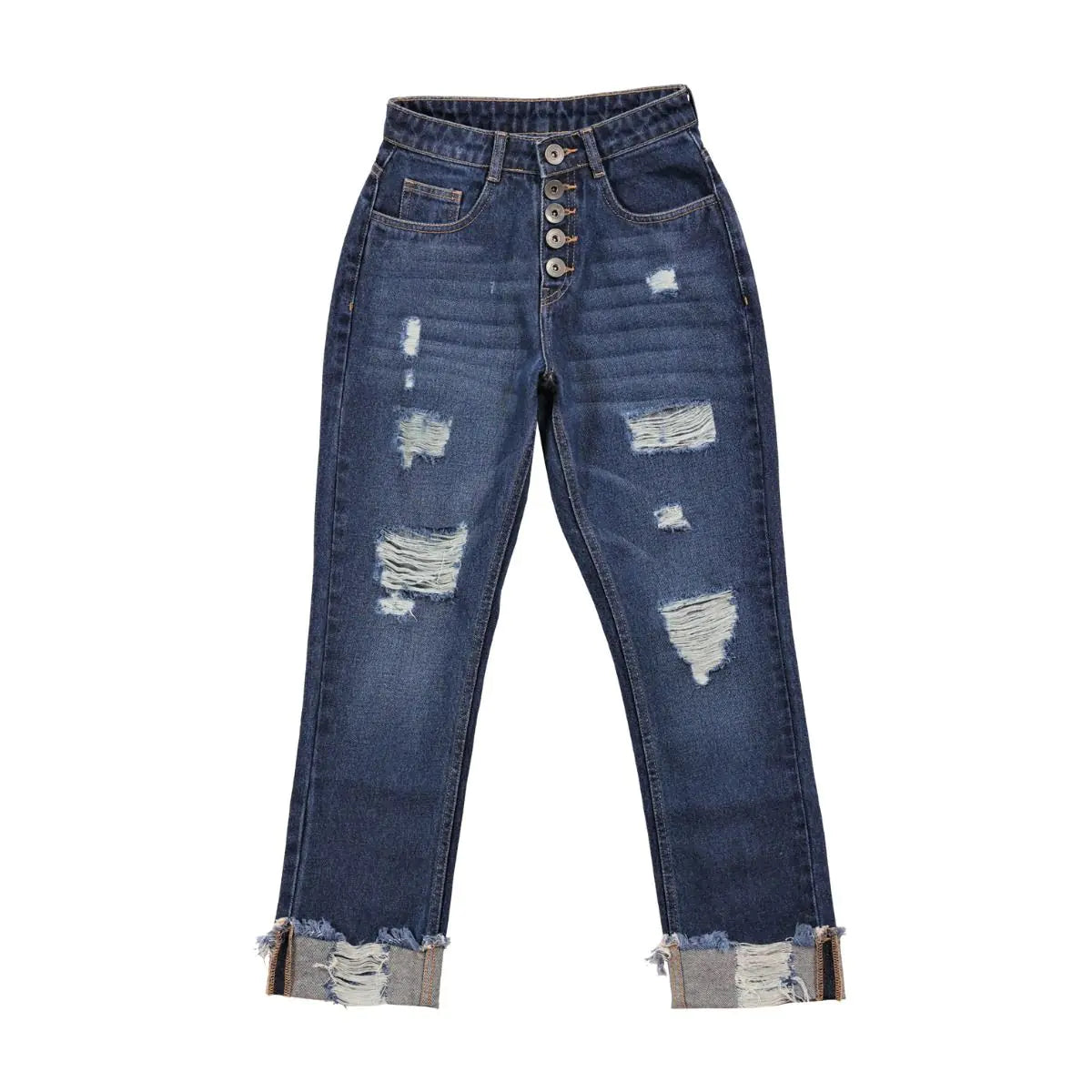 Amora Cuffed Hem Distressed Boyfriend Jeans- Myra USA- {{Product type}}