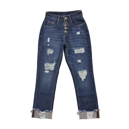 Amora Cuffed Hem Distressed Boyfriend Jeans- Myra USA- {{Product type}}