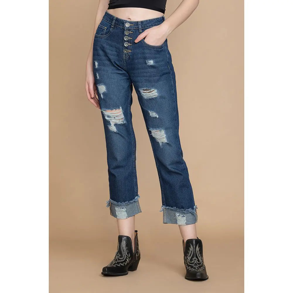 Amora Cuffed Hem Distressed Boyfriend Jeans- Myra USA- {{Product type}}