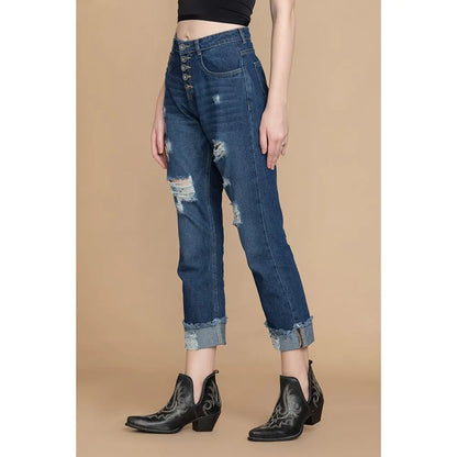 Amora Cuffed Hem Distressed Boyfriend Jeans- Myra USA- {{Product type}}