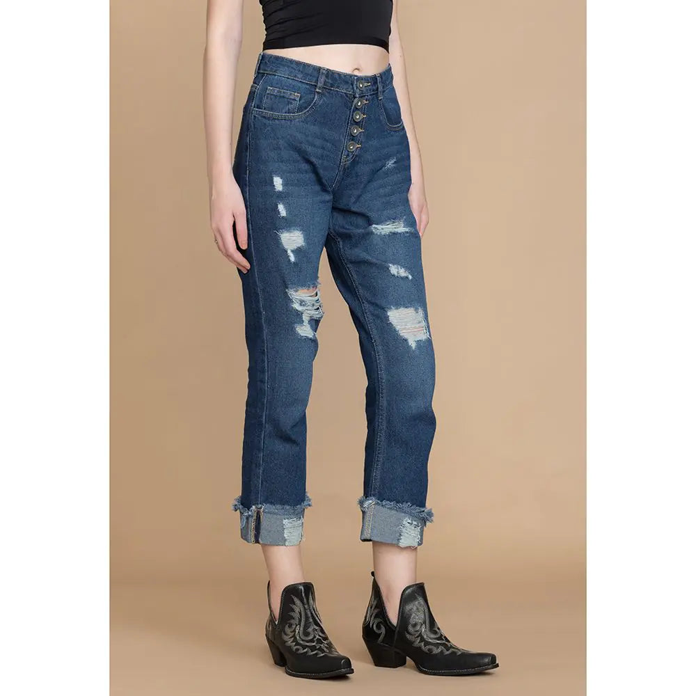 Amora Cuffed Hem Distressed Boyfriend Jeans- Myra USA- {{Product type}}