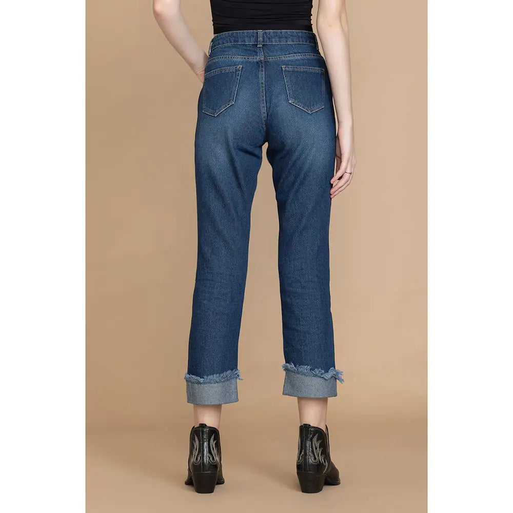 Amora Cuffed Hem Distressed Boyfriend Jeans- Myra USA- {{Product type}}