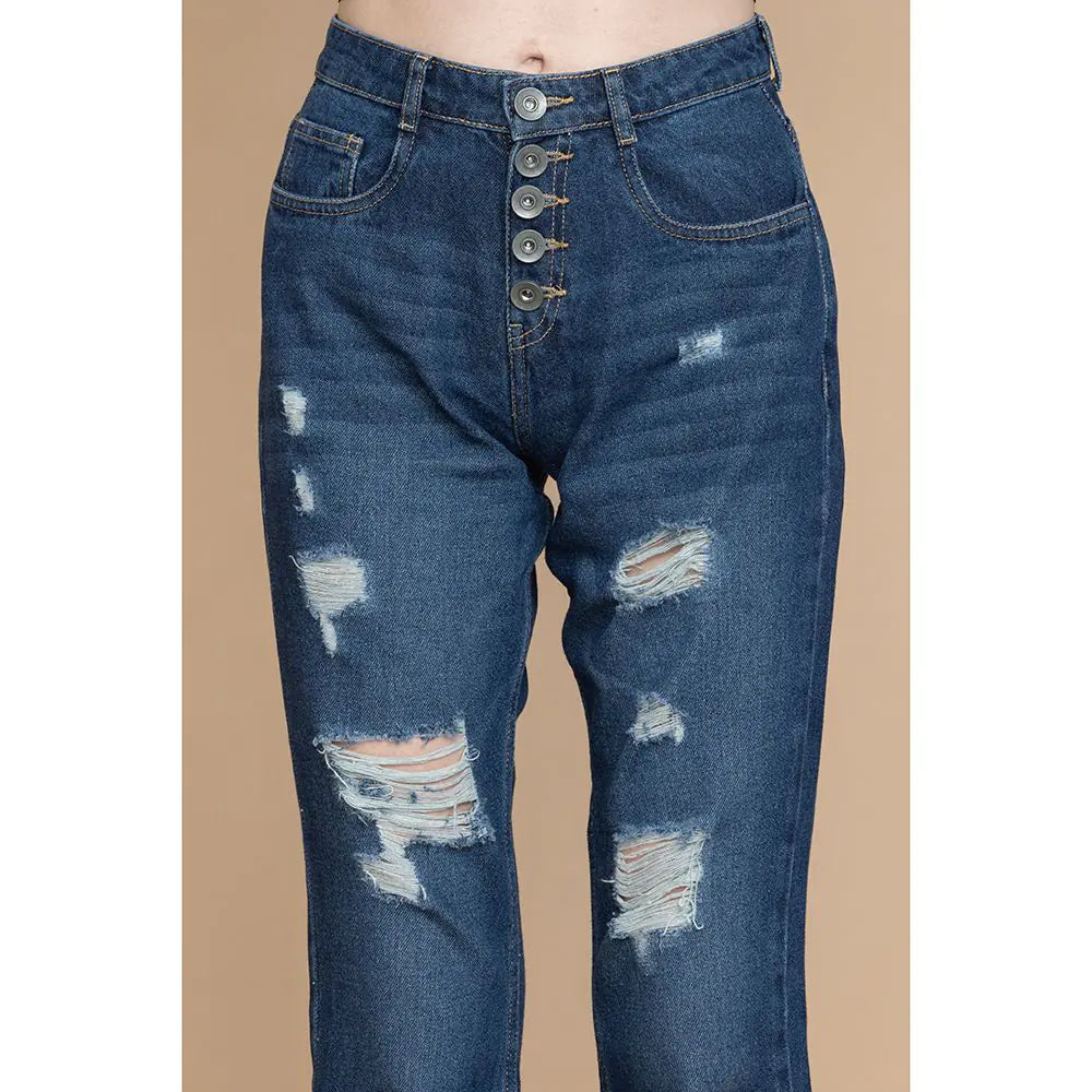 Amora Cuffed Hem Distressed Boyfriend Jeans- Myra USA- {{Product type}}
