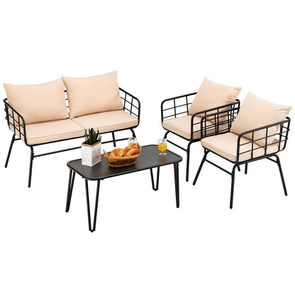 4 Pieces Patio Furniture Set with Seat Back Cushions for Garden-Beige- DirectDeals- {{Product type}}