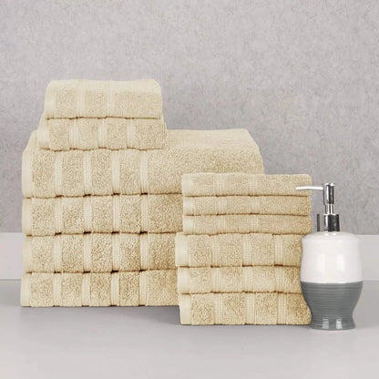 12-Piece Set: Bibb Home Zero Twist Egyptian Cotton Towel Set - Ivory - Bath
