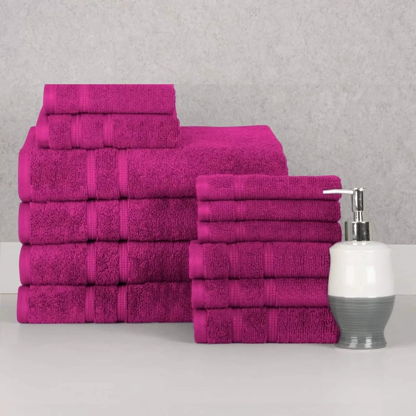12-Piece Set: Bibb Home Zero Twist Egyptian Cotton Towel Set - Raspberry - Bath
