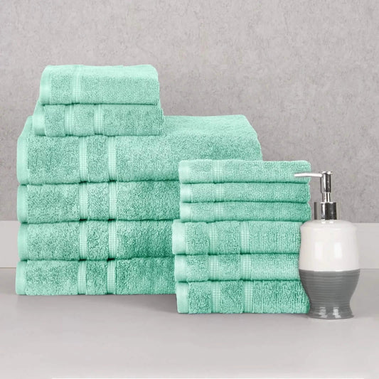 12-Piece Set: Bibb Home Zero Twist Egyptian Cotton Towel Set - Aqua - Bath