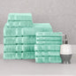 12-Piece Set: Bibb Home Zero Twist Egyptian Cotton Towel Set - Aqua - Bath