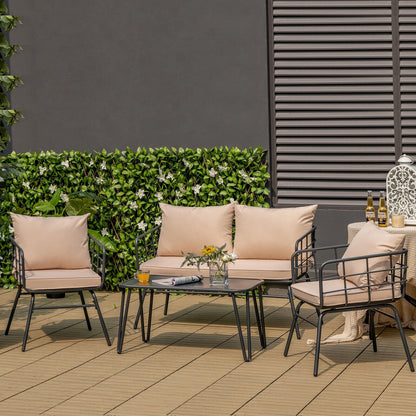 4 Pieces Patio Furniture Set with Seat Back Cushions for Garden-Beige- DirectDeals- {{Product type}}