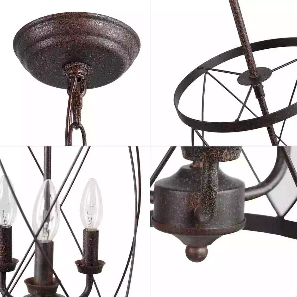 Lnc Farmhouse Chandelier Bronze Industrial 3-Light Drum Cage Candlestick Dining - - Brand New
