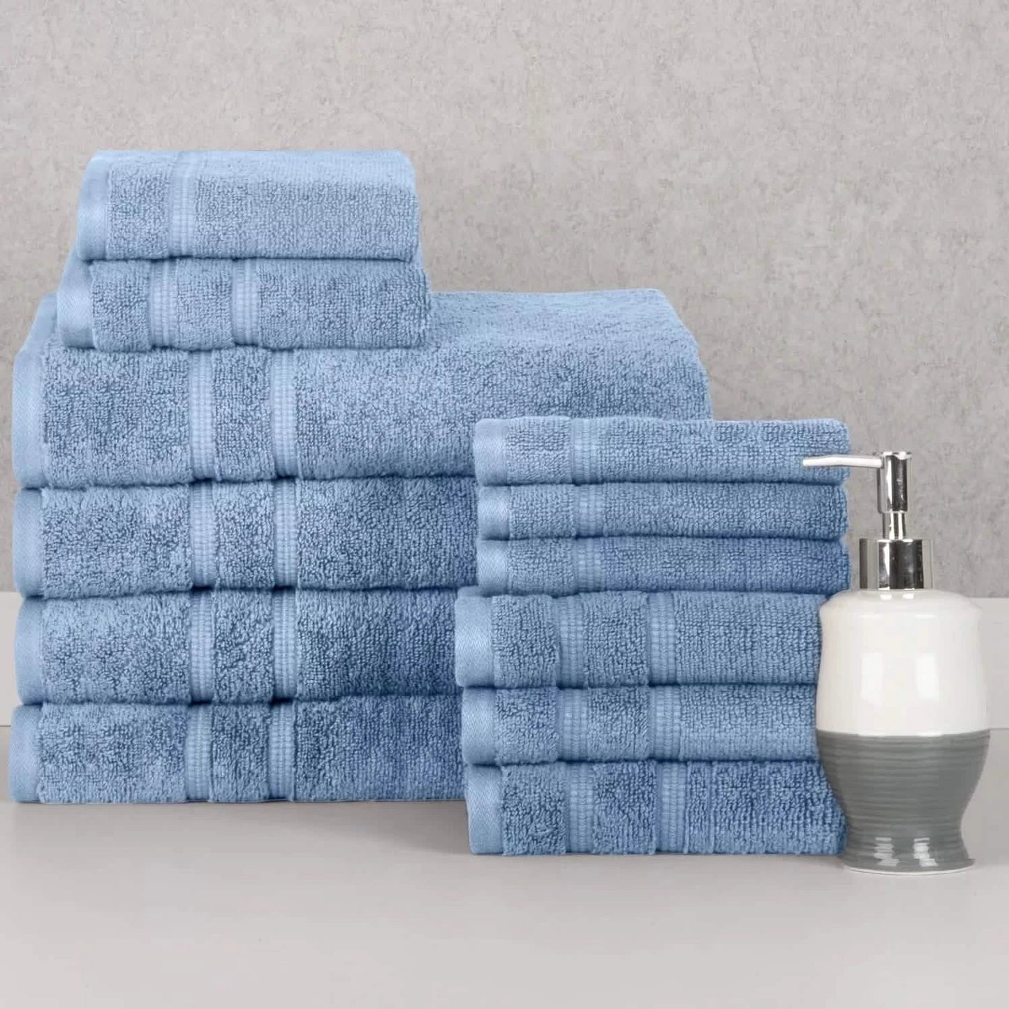 12-Piece Set: Bibb Home Zero Twist Egyptian Cotton Towel Set - Dusty Blue - Bath