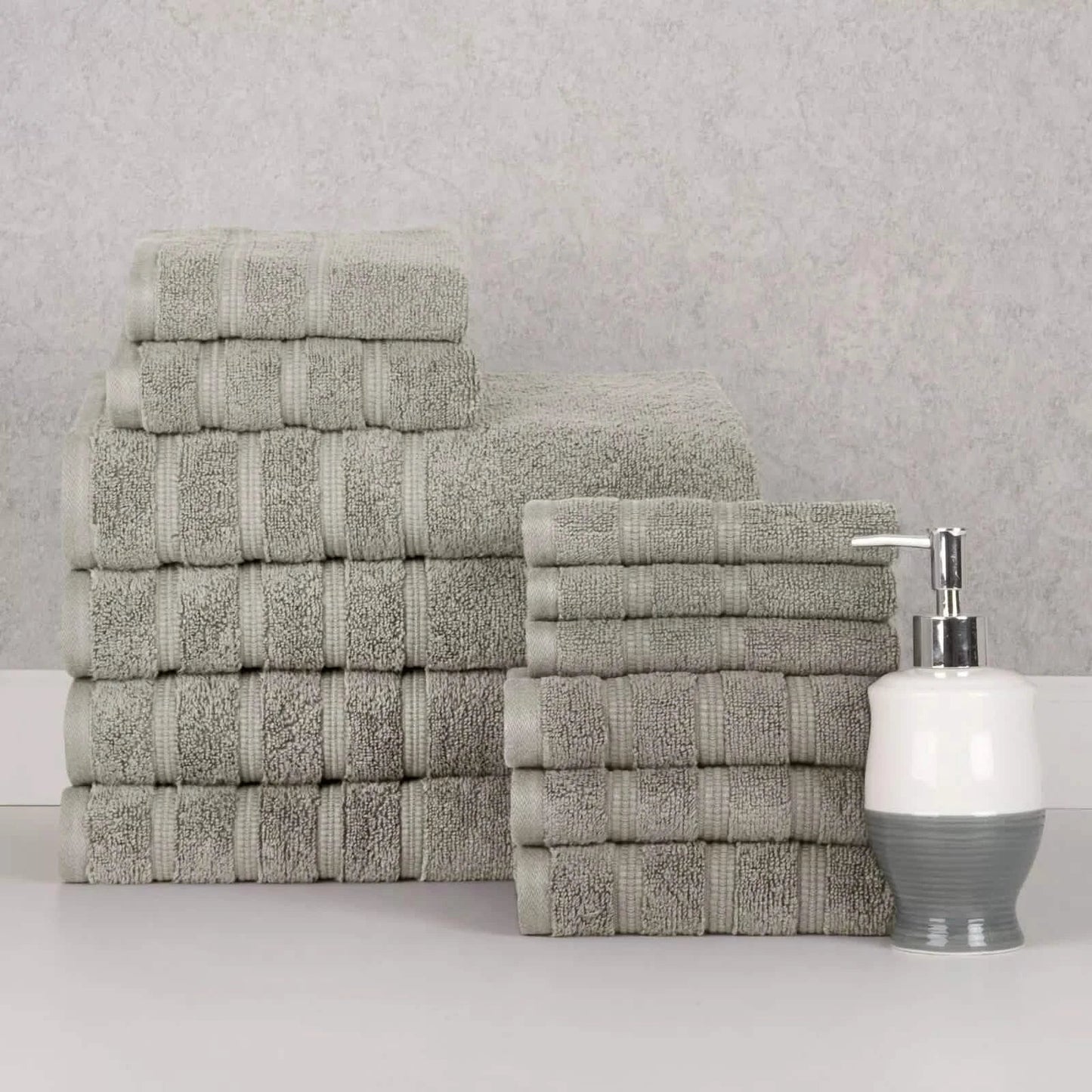 12-Piece Set: Bibb Home Zero Twist Egyptian Cotton Towel Set - Silver - Bath