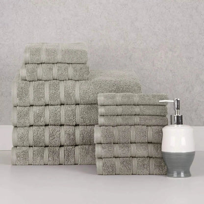 12-Piece Set: Bibb Home Zero Twist Egyptian Cotton Towel Set - Silver - Bath