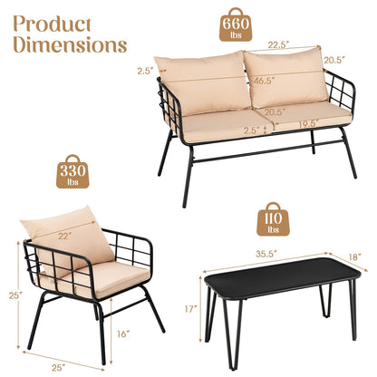 4 Pieces Patio Furniture Set with Seat Back Cushions for Garden-Beige- DirectDeals- {{Product type}}