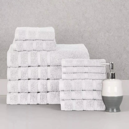 12-Piece Set: Bibb Home Zero Twist Egyptian Cotton Towel Set - White - Bath