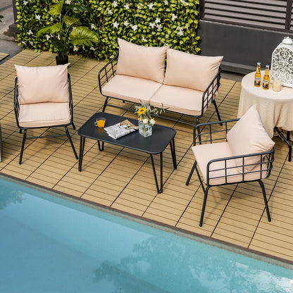 4 Pieces Patio Furniture Set with Seat Back Cushions for Garden-Beige- DirectDeals- {{Product type}}