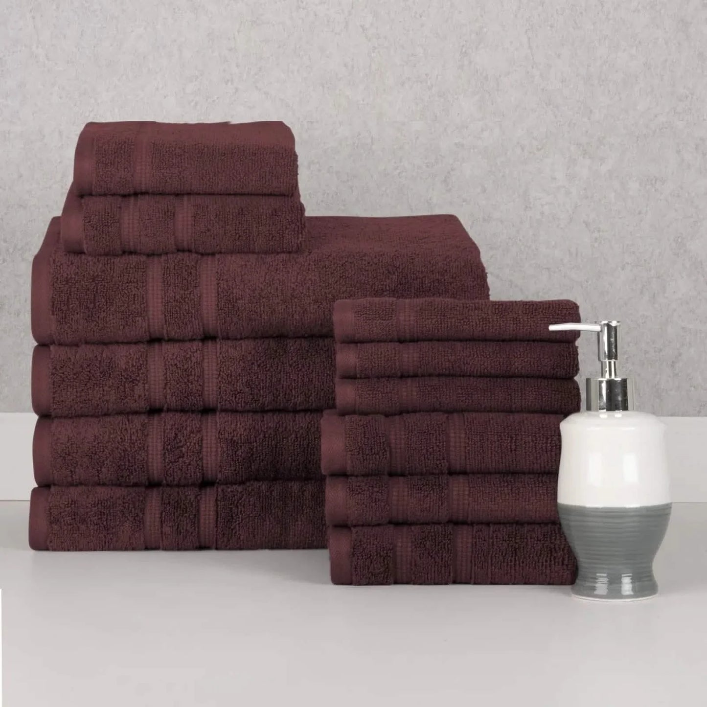 12-Piece Set: Bibb Home Zero Twist Egyptian Cotton Towel Set - Chocolate - Bath