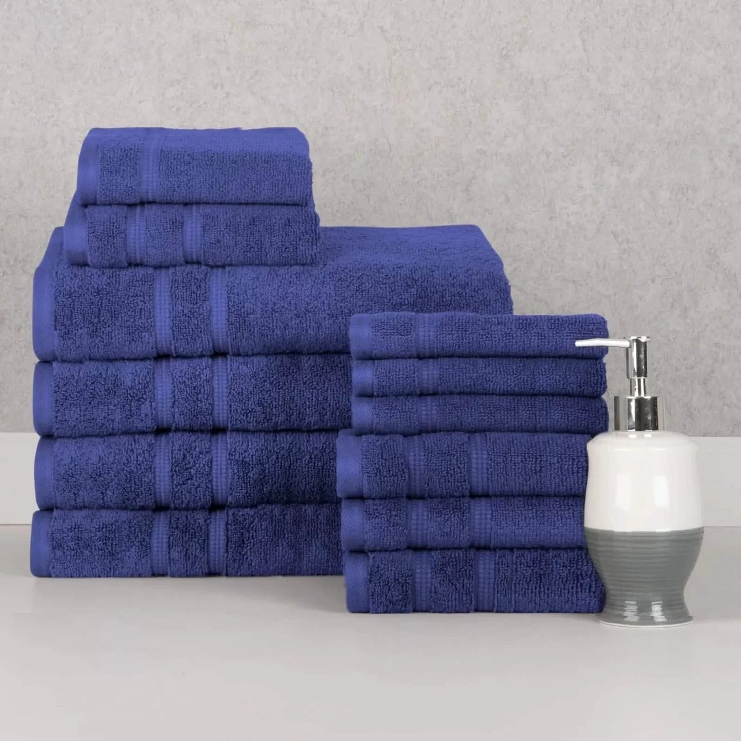 12-Piece Set: Bibb Home Zero Twist Egyptian Cotton Towel Set - Dark Blue - Bath
