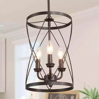 Lnc Farmhouse Chandelier Bronze Industrial 3-Light Drum Cage Candlestick Dining - - Brand New