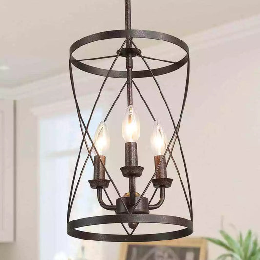 Lnc Farmhouse Chandelier Bronze Industrial 3-Light Drum Cage Candlestick Dining - - Brand New
