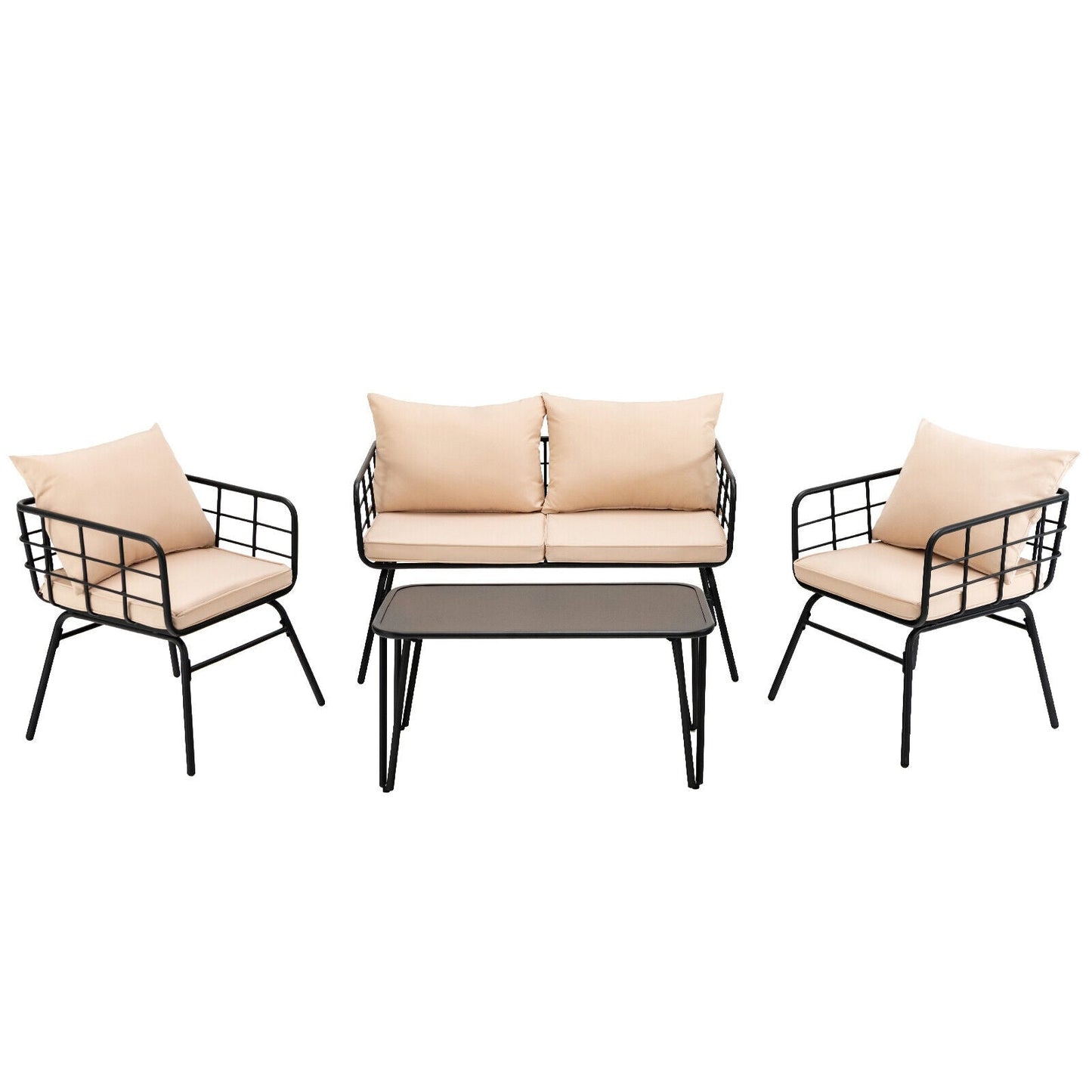 4 Pieces Patio Furniture Set with Seat Back Cushions for Garden-Beige- DirectDeals- {{Product type}}